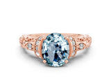 Rose gold Oval Cut Aquamarine Solitaire Ring with Filigree Band and Four-Prong Setting_24
