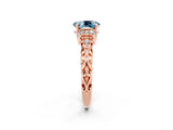 Rose gold Oval Cut Aquamarine Solitaire Ring with Filigree Band and Four-Prong Setting_26