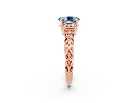 Rose gold Oval Cut Aquamarine Solitaire Ring with Filigree Band and Four-Prong Setting_26