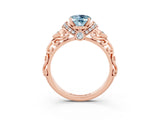 Rose gold Oval Cut Aquamarine Solitaire Ring with Filigree Band and Four-Prong Setting_27