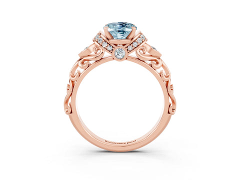 Rose gold Oval Cut Aquamarine Solitaire Ring with Filigree Band and Four-Prong Setting_27