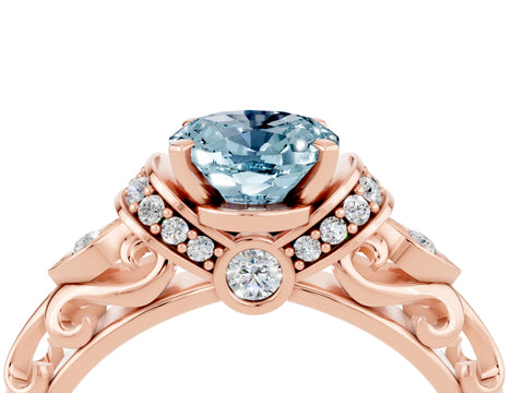 Rose gold Oval Cut Aquamarine Solitaire Ring with Filigree Band and Four-Prong Setting_28