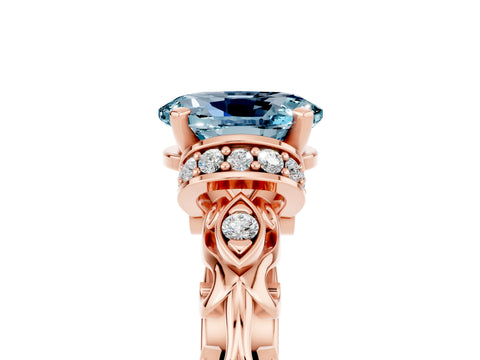 Rose gold Oval Cut Aquamarine Solitaire Ring with Filigree Band and Four-Prong Setting_29