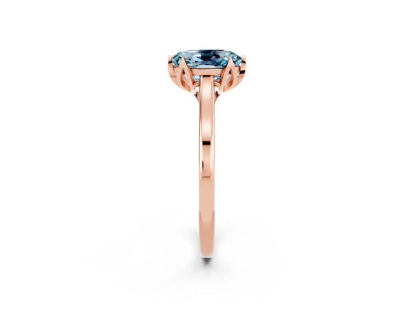 Rose gold Oval Cut Aquamarine Solitaire Ring with Flower Prong Setting and Classic Band