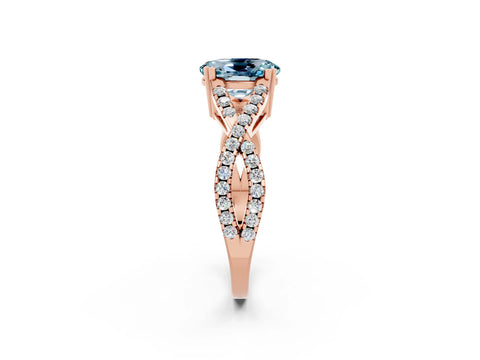 Rose gold Oval Cut Aquamarine Solitaire Ring with Four-Prong Setting and Twisted Pavé Band_2