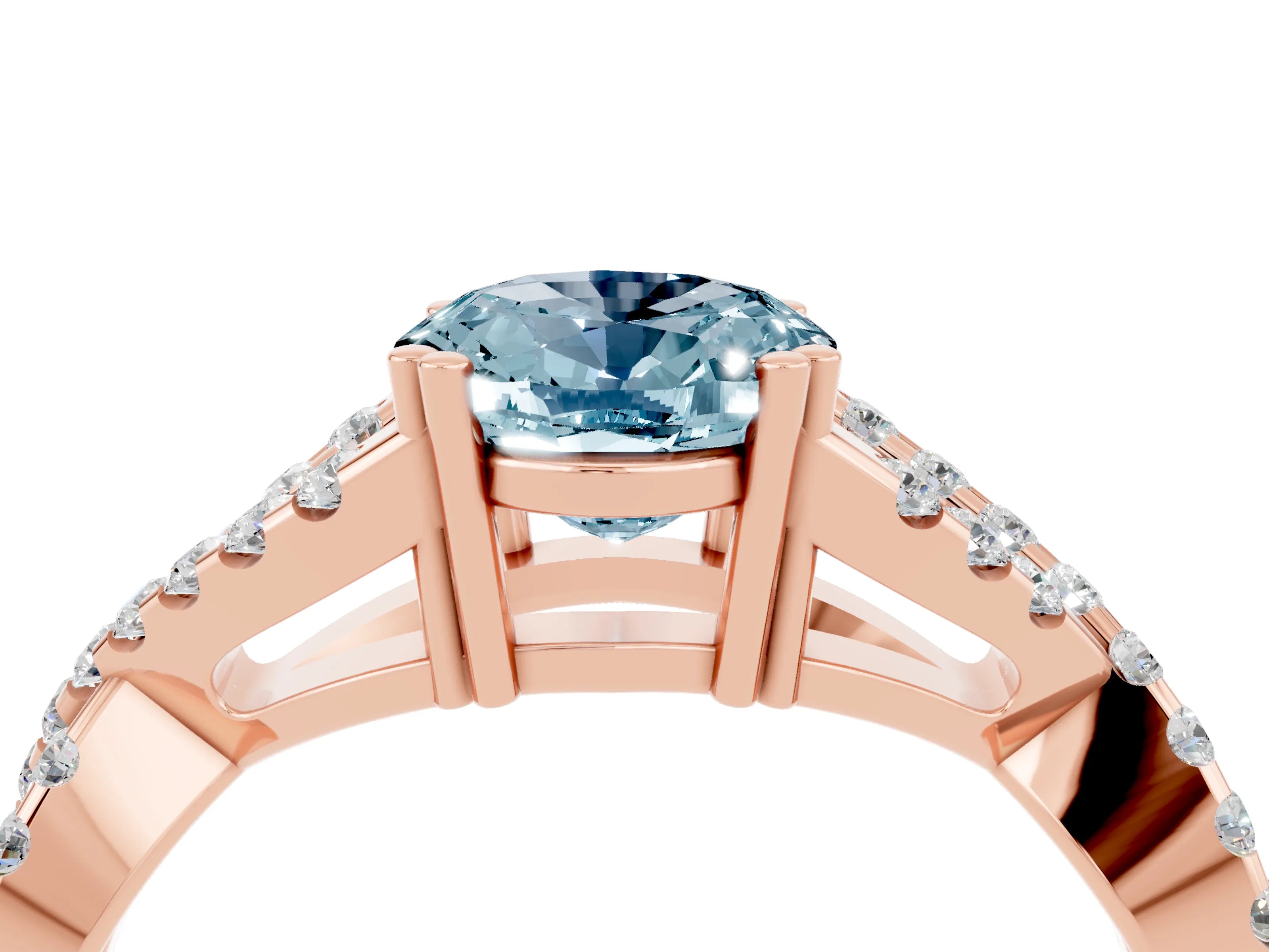 Rose gold Oval Cut Aquamarine Solitaire Ring with Four-Prong Setting and Twisted Pavé Band_4