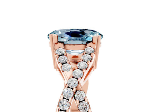 Rose gold Oval Cut Aquamarine Solitaire Ring with Four-Prong Setting and Twisted Pavé Band_5