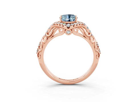 Rose gold Oval Cut Aquamarine Solitaire Ring with Hidden Halo and Pavé Band_15