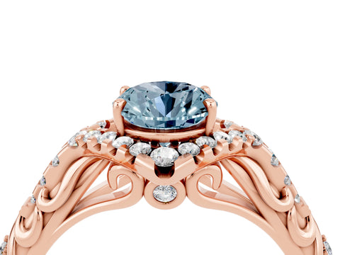 Rose gold Oval Cut Aquamarine Solitaire Ring with Hidden Halo and Pavé Band_16