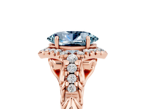 Rose gold Oval Cut Aquamarine Solitaire Ring with Hidden Halo and Pavé Band_17