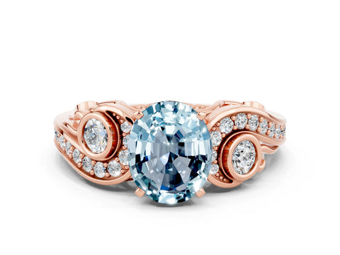 Rose gold Oval Cut Aquamarine Solitaire Ring with Milgrain Pavé Band and Four-Prong Setting_24