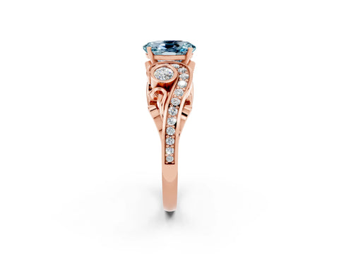Rose gold Oval Cut Aquamarine Solitaire Ring with Milgrain Pavé Band and Four-Prong Setting_26