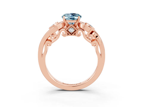 Rose gold Oval Cut Aquamarine Solitaire Ring with Milgrain Pavé Band and Four-Prong Setting_27