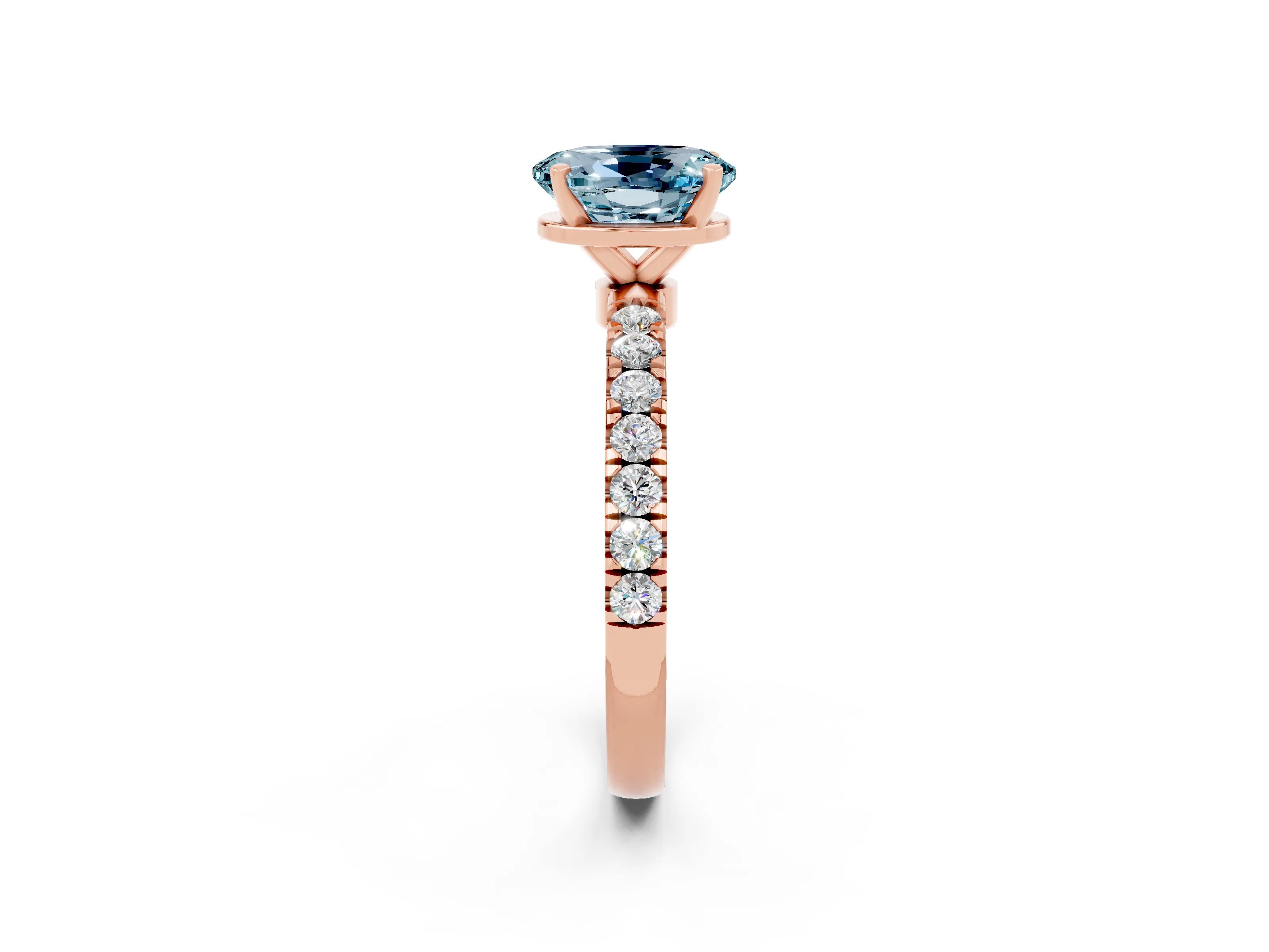 Rose gold Oval Cut Aquamarine Solitaire Ring with Pavé Accents and Four-Prong Setting_2