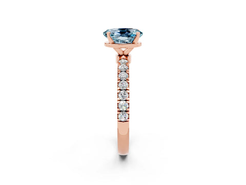 Rose gold Oval Cut Aquamarine Solitaire Ring with Pavé Accents and Four-Prong Setting_2