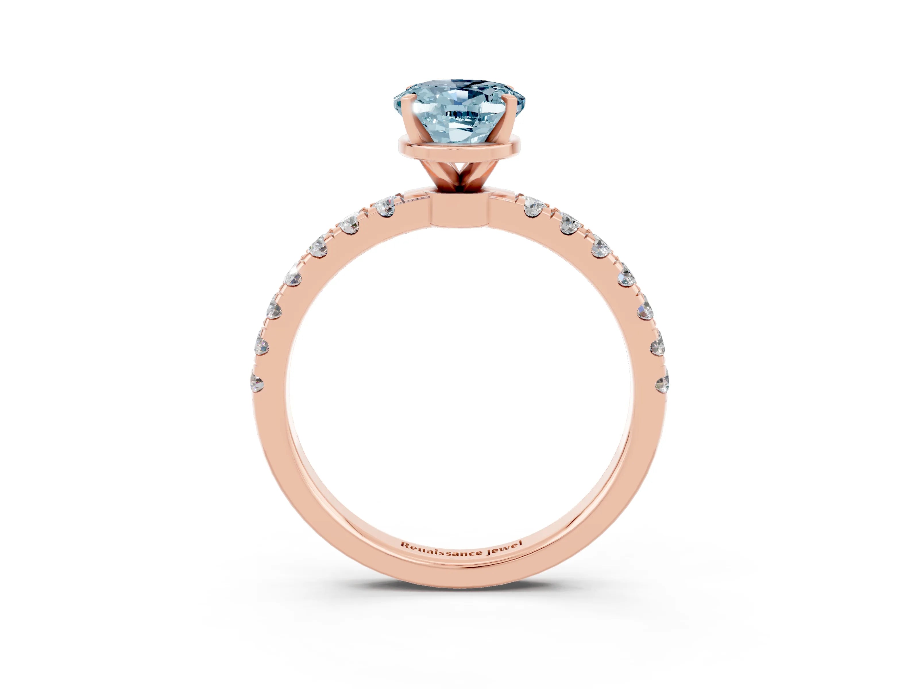 Rose gold Oval Cut Aquamarine Solitaire Ring with Pavé Accents and Four-Prong Setting_3