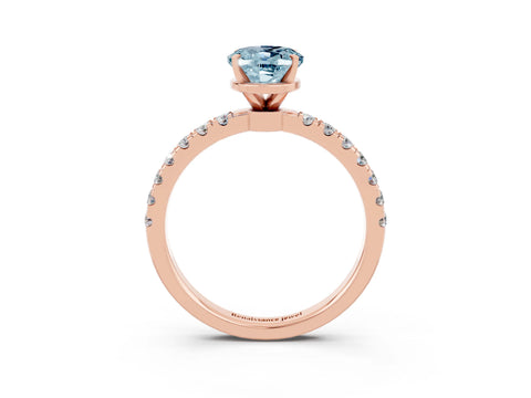 Rose gold Oval Cut Aquamarine Solitaire Ring with Pavé Accents and Four-Prong Setting_3