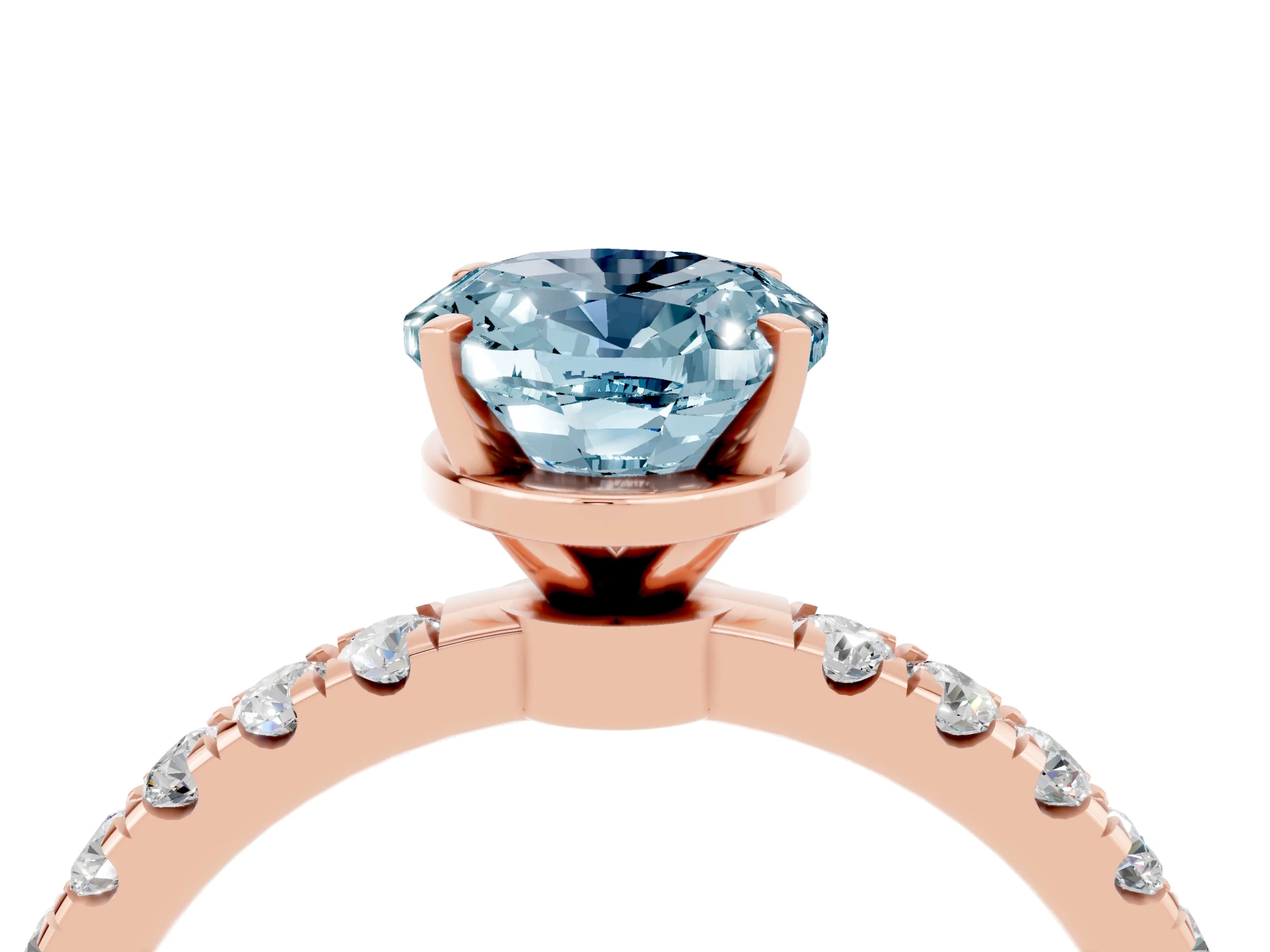 Rose gold Oval Cut Aquamarine Solitaire Ring with Pavé Accents and Four-Prong Setting_4