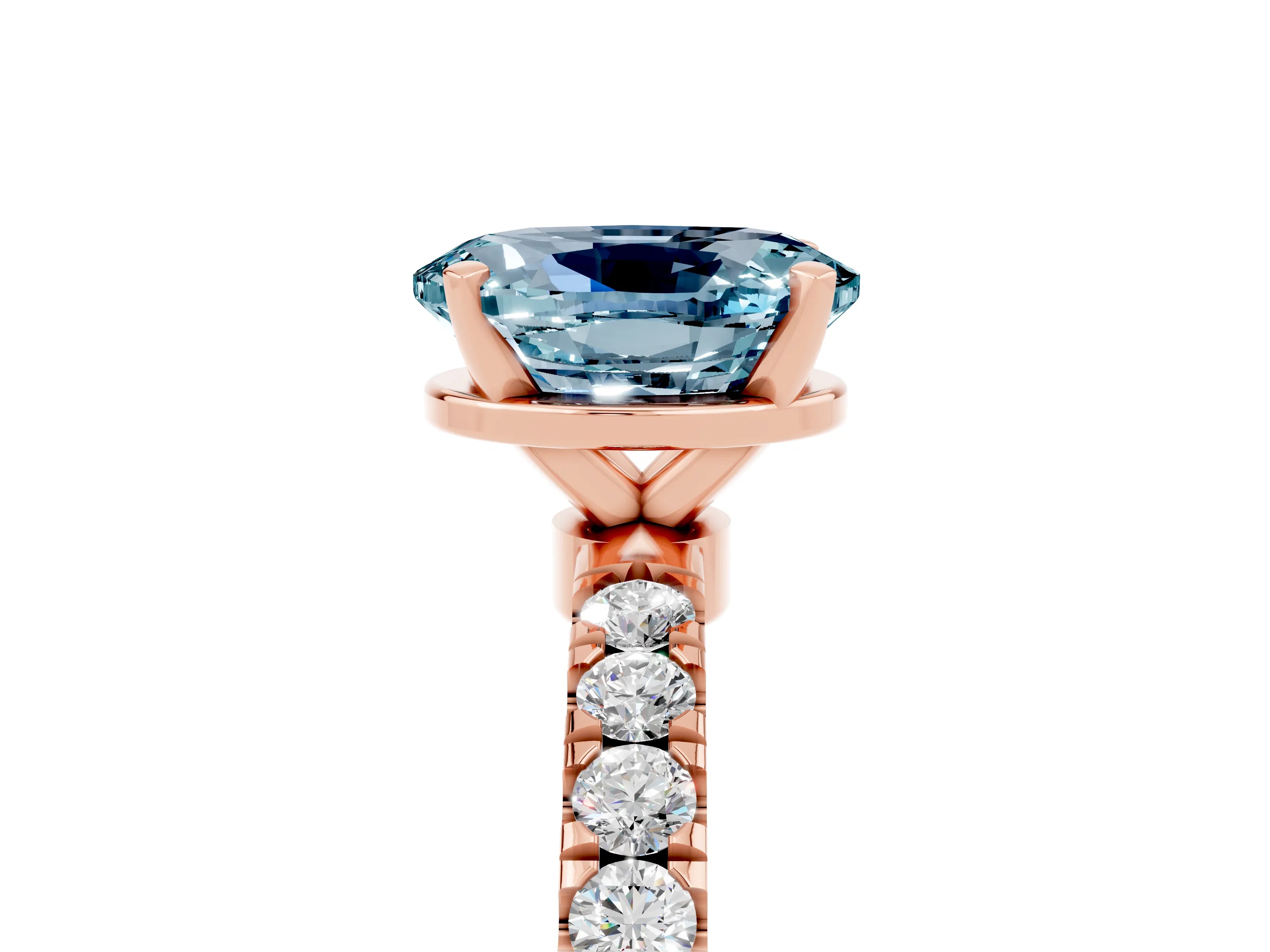 Rose gold Oval Cut Aquamarine Solitaire Ring with Pavé Accents and Four-Prong Setting_5