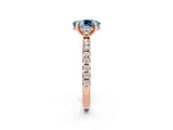 Rose gold Oval Cut Aquamarine Solitaire Ring with Pavé Band and Four-Prong Setting_14