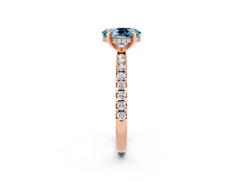 Rose gold Oval Cut Aquamarine Solitaire Ring with Pavé Band and Four-Prong Setting_14