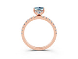 Rose gold Oval Cut Aquamarine Solitaire Ring with Pavé Band and Four-Prong Setting_15