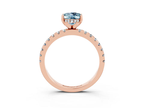 Rose gold Oval Cut Aquamarine Solitaire Ring with Pavé Band and Four-Prong Setting_15