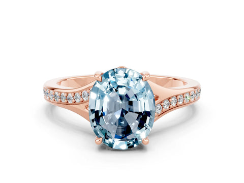 Rose gold Oval Cut Aquamarine Solitaire Ring with Pavé Band and Prong Setting_12