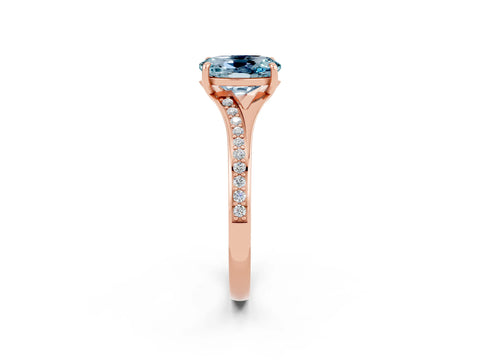 Rose gold Oval Cut Aquamarine Solitaire Ring with Pavé Band and Prong Setting_14