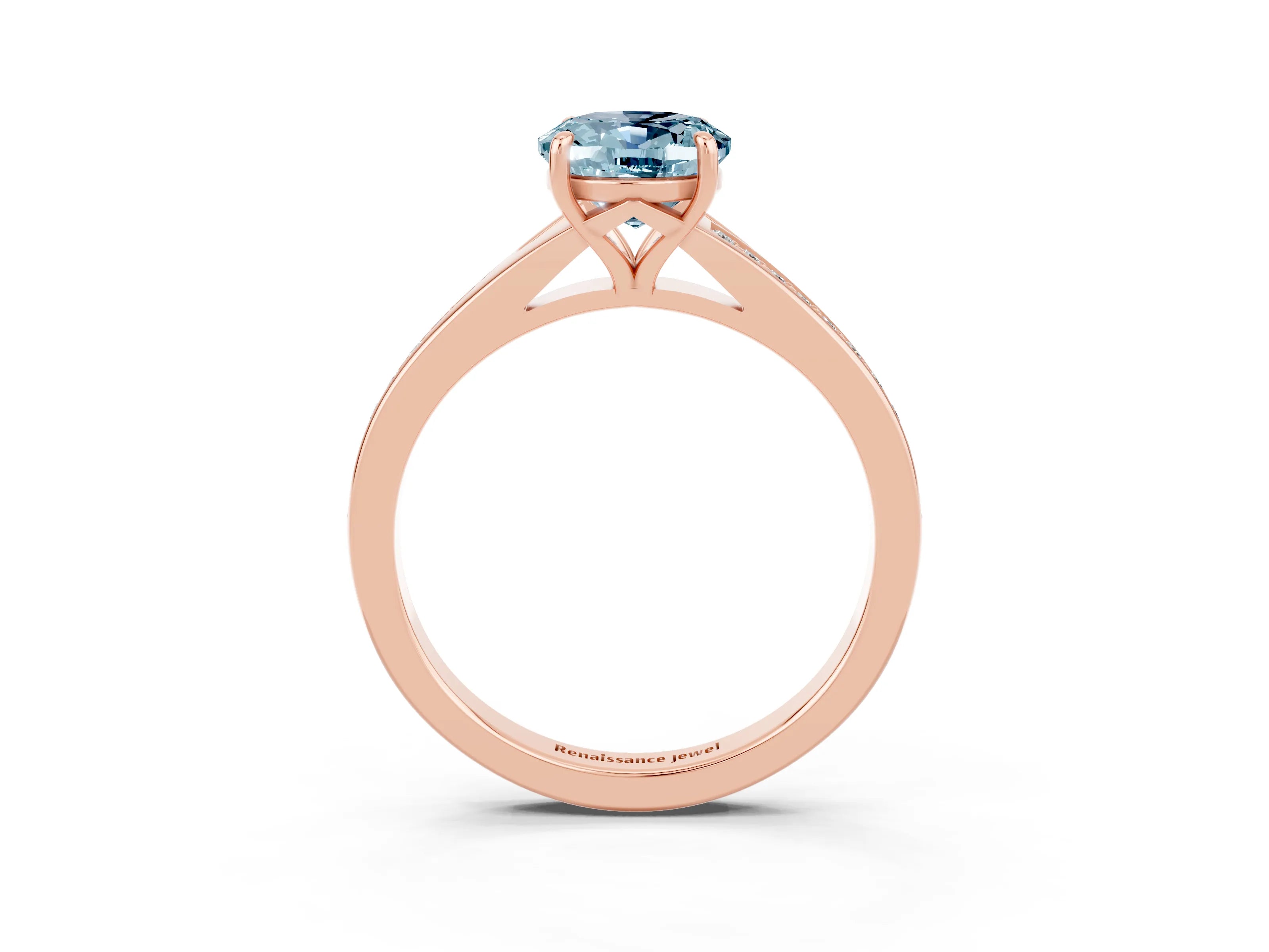 Rose gold Oval Cut Aquamarine Solitaire Ring with Pavé Band and Prong Setting_15