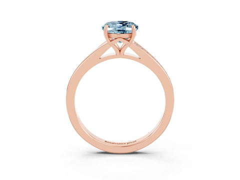 Rose gold Oval Cut Aquamarine Solitaire Ring with Pavé Band and Prong Setting_15