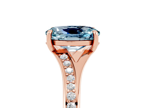 Rose gold Oval Cut Aquamarine Solitaire Ring with Pavé Band and Prong Setting_17
