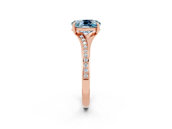 Rose gold Oval Cut Aquamarine Solitaire Ring with Pavé Band and Prong Setting