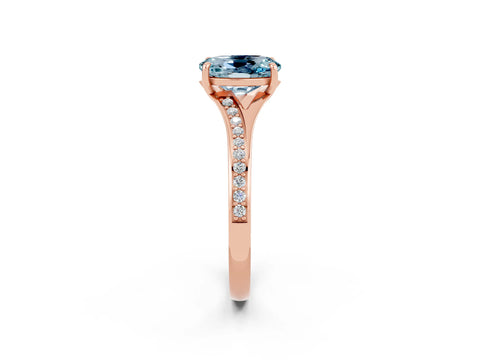 Rose gold Oval Cut Aquamarine Solitaire Ring with Pavé Band and Prong Setting_2