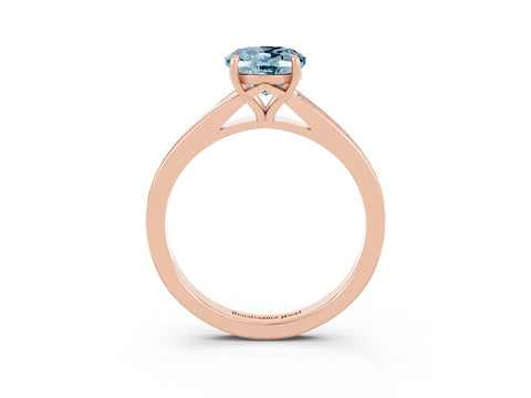 Rose gold Oval Cut Aquamarine Solitaire Ring with Pavé Band and Prong Setting_3