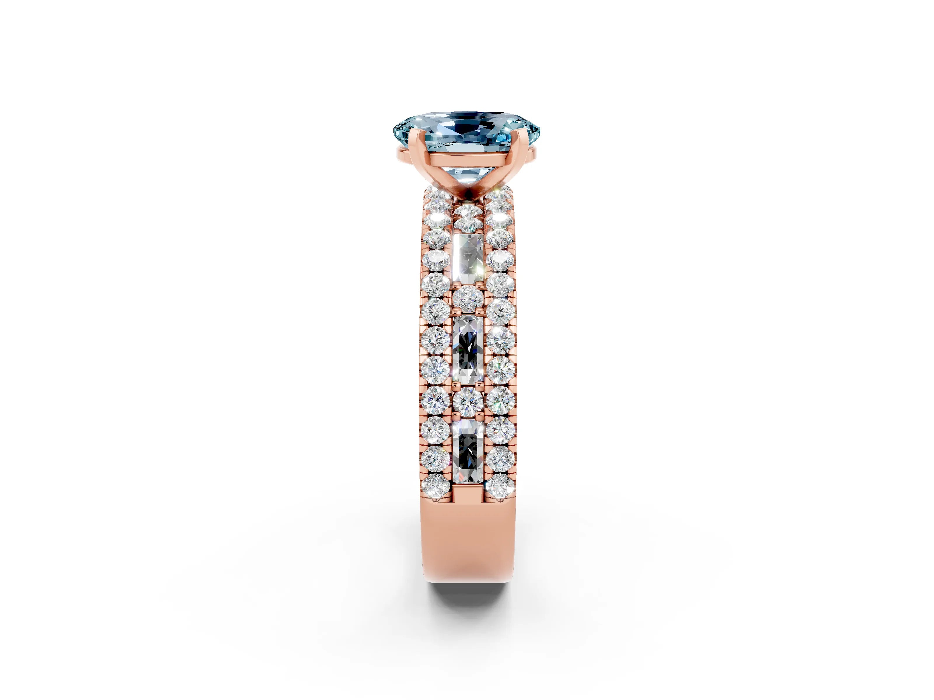 Rose gold Oval Cut Aquamarine Solitaire Ring with Pavé and Channel Set Band_2