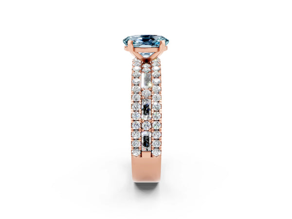 Rose gold Oval Cut Aquamarine Solitaire Ring with Pavé and Channel Set Band