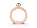 Rose gold Oval Cut Aquamarine Solitaire Ring with Pavé and Channel Set Band_3