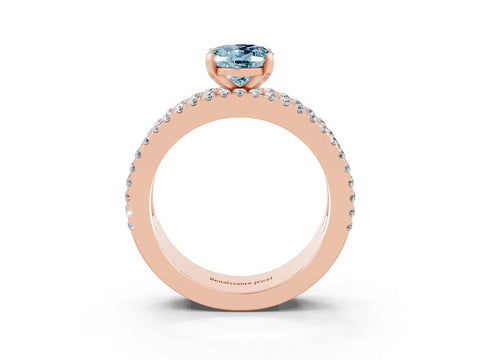 Rose gold Oval Cut Aquamarine Solitaire Ring with Pavé and Channel Set Band_3