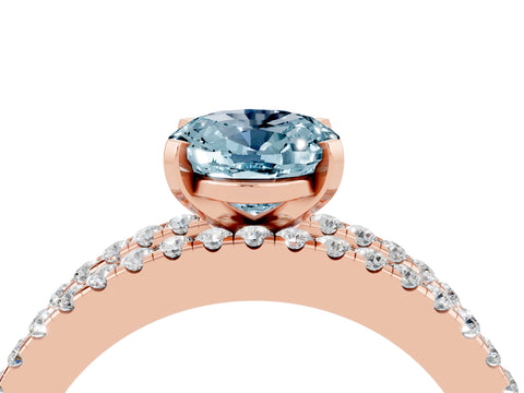 Rose gold Oval Cut Aquamarine Solitaire Ring with Pavé and Channel Set Band_4