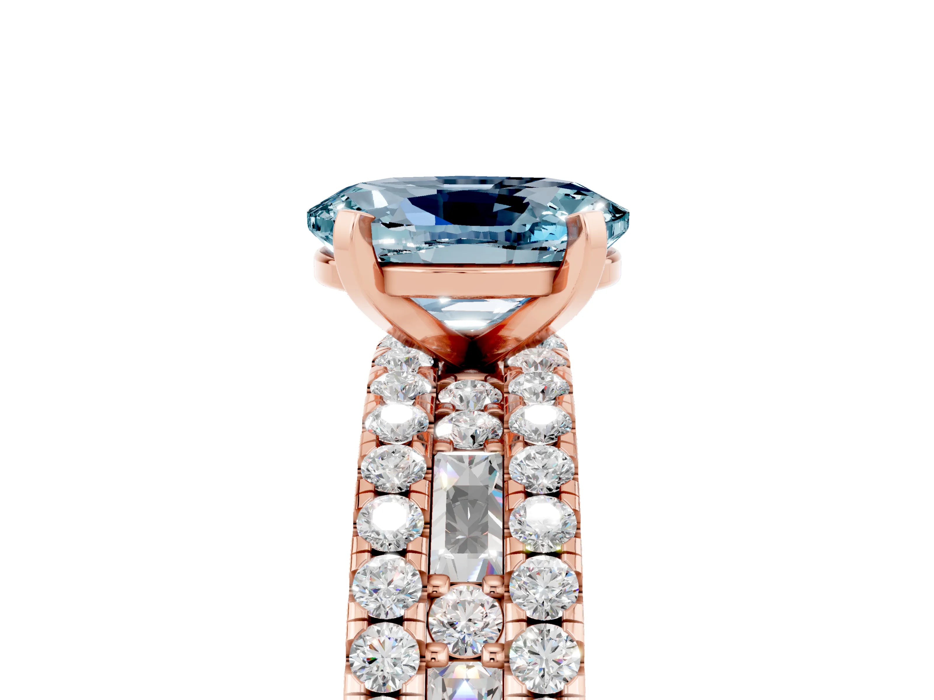 Rose gold Oval Cut Aquamarine Solitaire Ring with Pavé and Channel Set Band_5