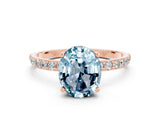 Rose gold Oval Cut Aquamarine Solitaire Ring with Pave Band and Four Prong Setting_24