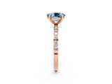 Rose gold Oval Cut Aquamarine Solitaire Ring with Pave Band and Four Prong Setting_26