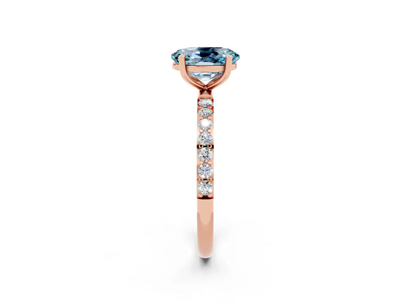 Rose gold Oval Cut Aquamarine Solitaire Ring with Round  Pavé Band and Prong Setting
