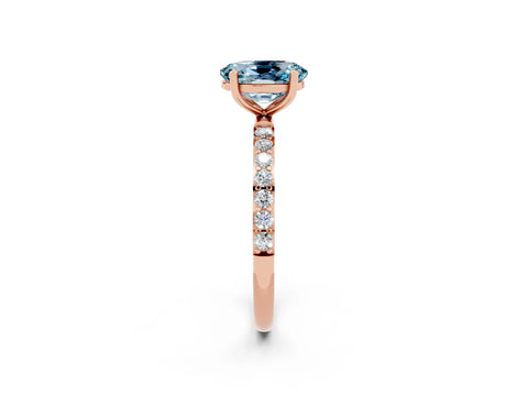 Rose gold Oval Cut Aquamarine Solitaire Ring with Pave Band and Four Prong Setting_26