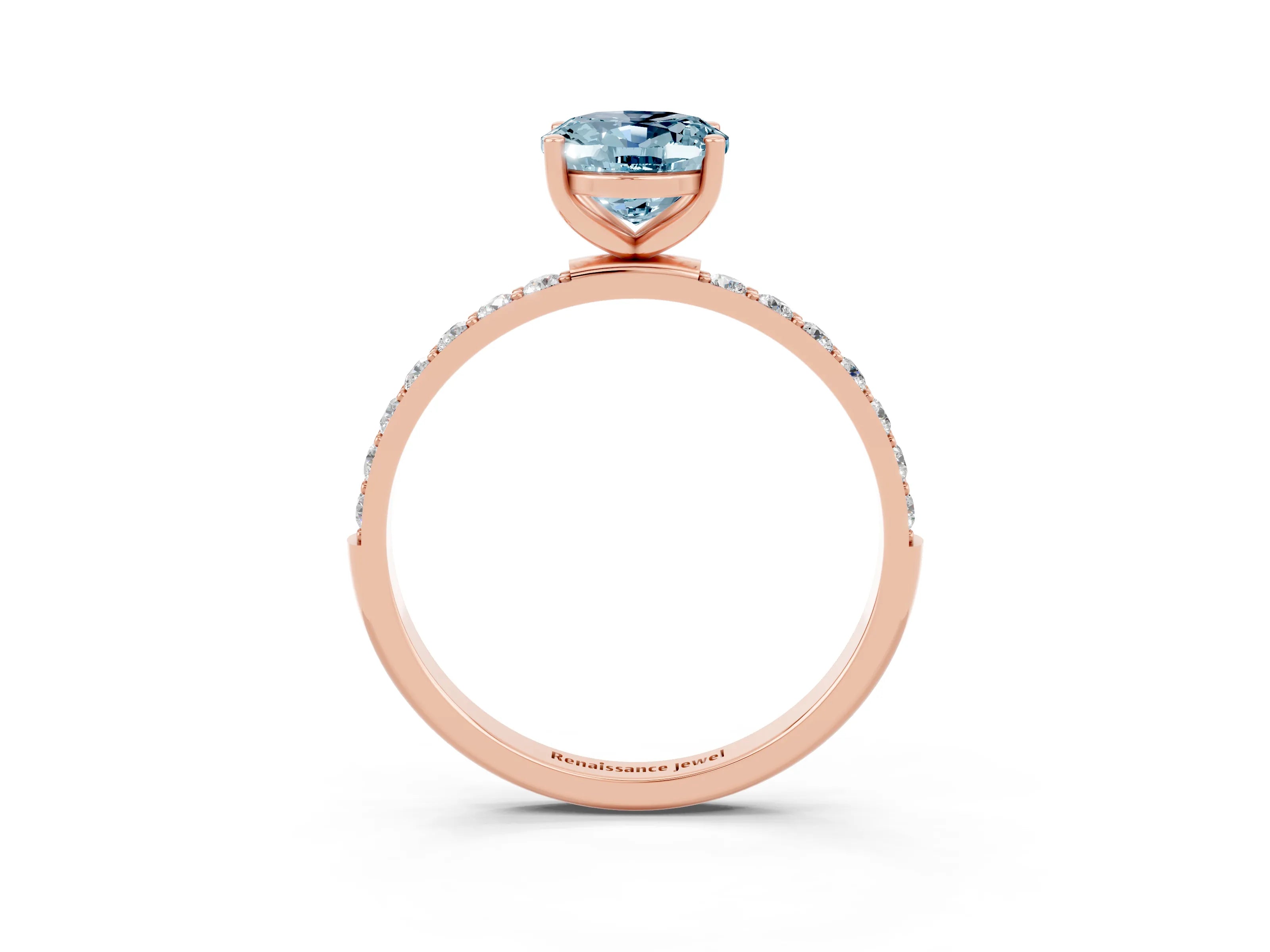 Rose gold Oval Cut Aquamarine Solitaire Ring with Pave Band and Four Prong Setting_27