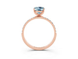 Rose gold Oval Cut Aquamarine Solitaire Ring with Pave Band and Four Prong Setting_27