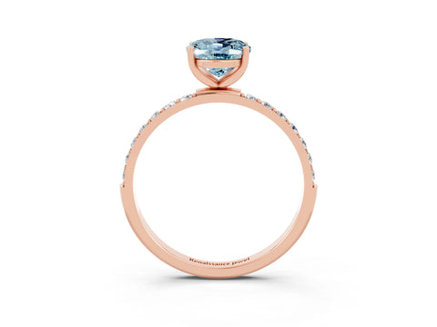 Rose gold Oval Cut Aquamarine Solitaire Ring with Pave Band and Four Prong Setting_27