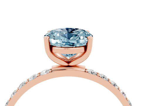 Rose gold Oval Cut Aquamarine Solitaire Ring with Pave Band and Four Prong Setting_28