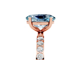 Rose gold Oval Cut Aquamarine Solitaire Ring with Pave Band and Four Prong Setting_29